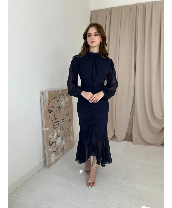 Alina Model Lacivert Şifon Elbise