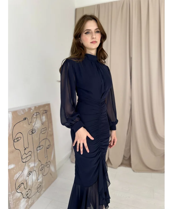 Alina Model Lacivert Şifon Elbise