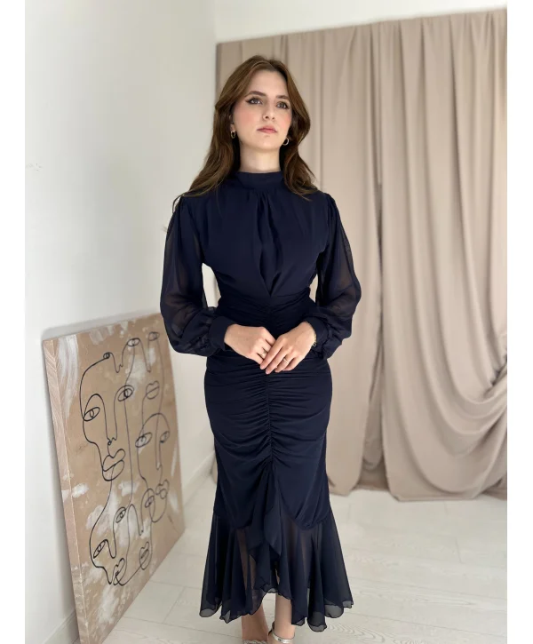 Alina Model Lacivert Şifon Elbise