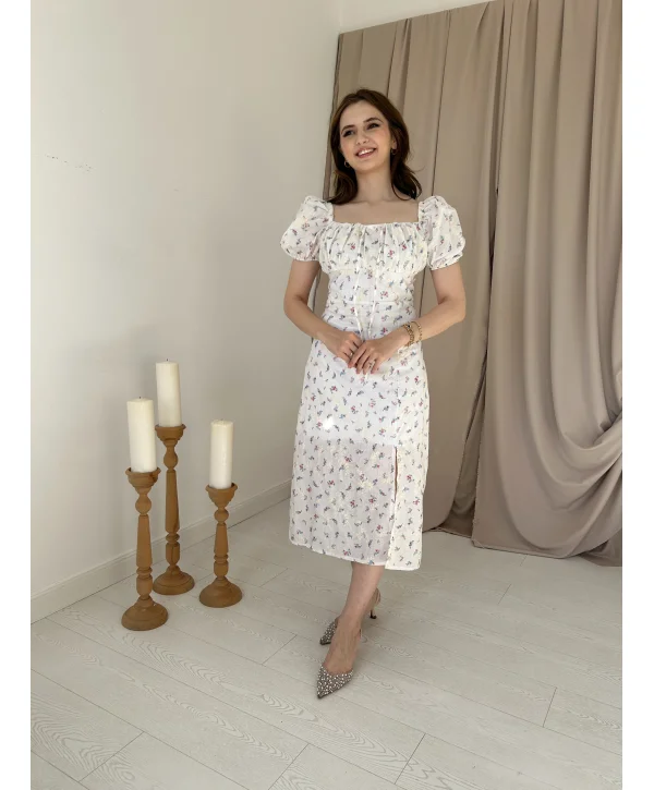 Lila Çiçekli Elbise