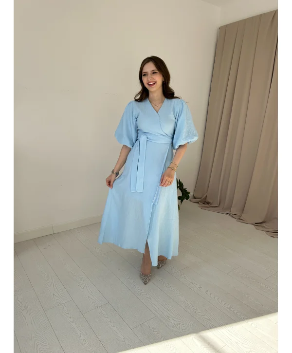 Müslin Kumaş Mavi Elbise