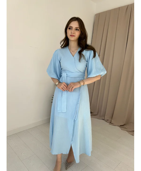 Müslin Kumaş Mavi Elbise