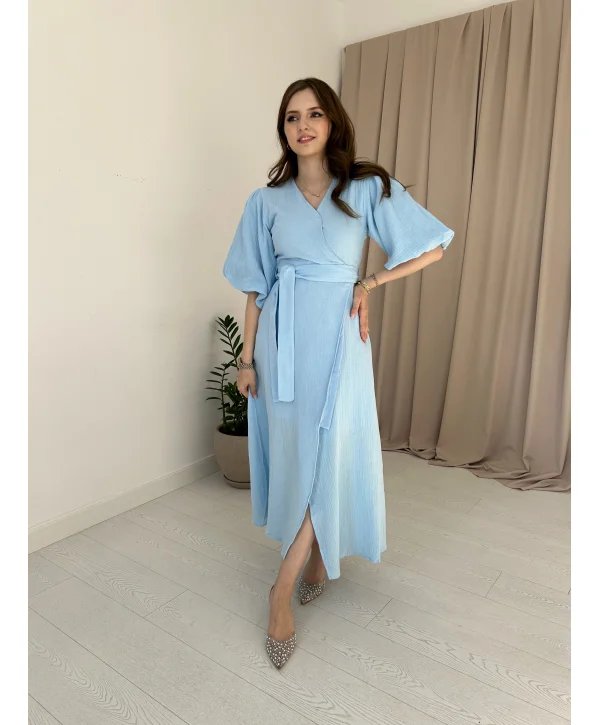 Müslin Kumaş Mavi Elbise