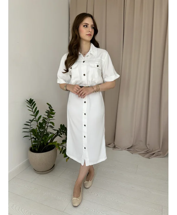 Beyaz Kemerli Gömlek Elbise