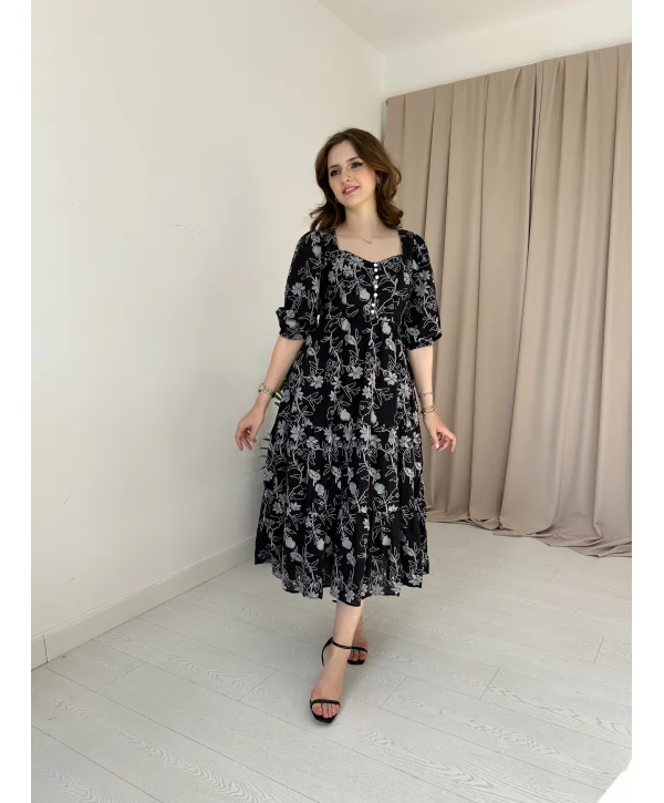 Siyah Nakış İşlemeli Brode Elbise