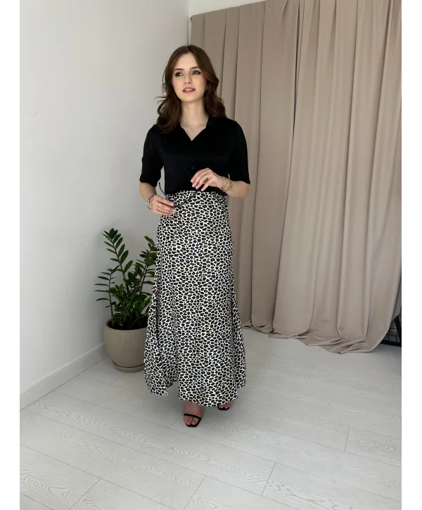 Leopar Desenli Maxi Boy Saten Elbise