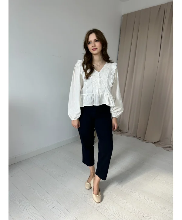 Lacivert kemerli keten pantolon