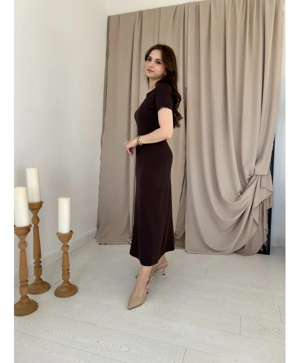Kahverengi Modal Kumaş Elbise