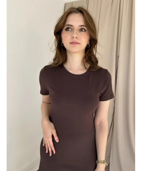 Kahverengi Modal Kumaş Elbise