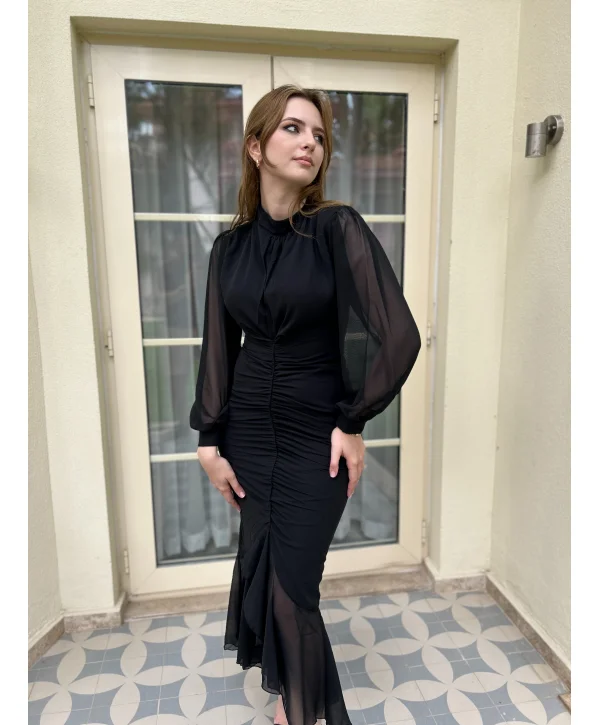 Alina Siyah Şifon Elbise