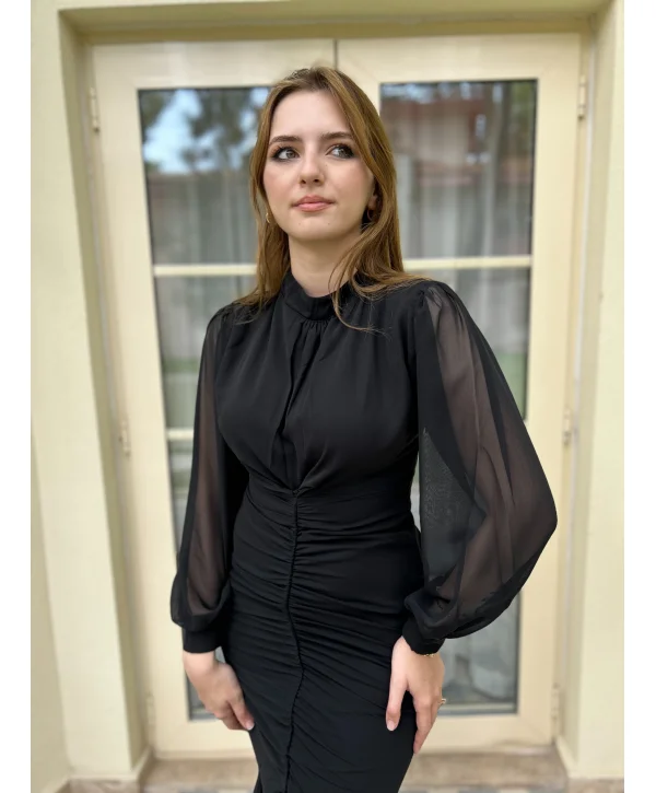 Alina Siyah Şifon Elbise