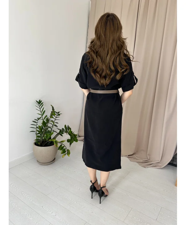 Siyah Kemerli Gömlek Elbise