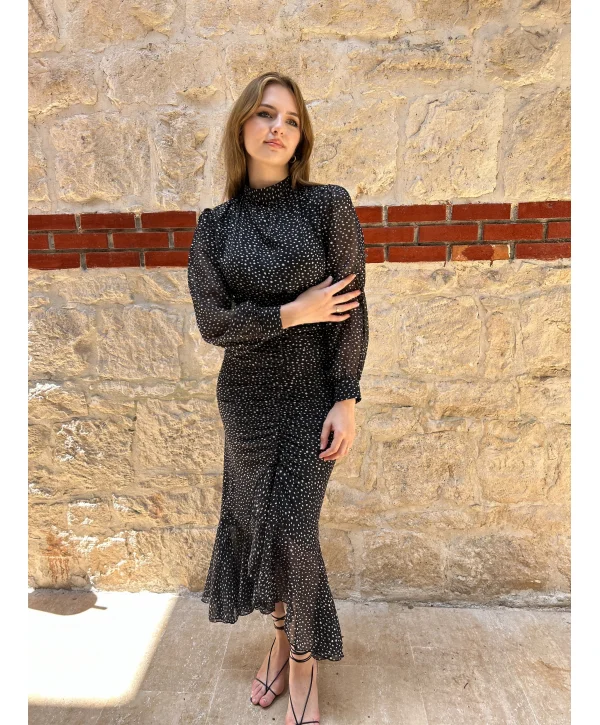 Siyah Renk Beyaz Puantiyeli Elbise