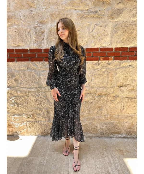 Siyah Renk Beyaz Puantiyeli Elbise