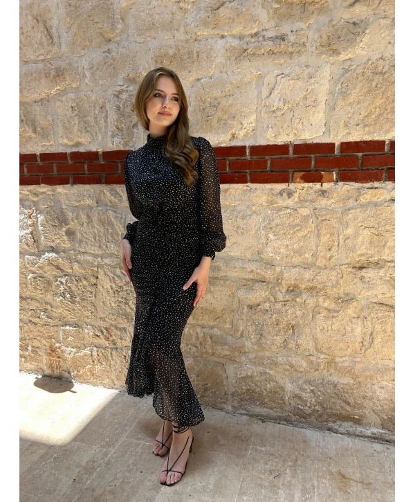 Siyah Renk Beyaz Puantiyeli Elbise