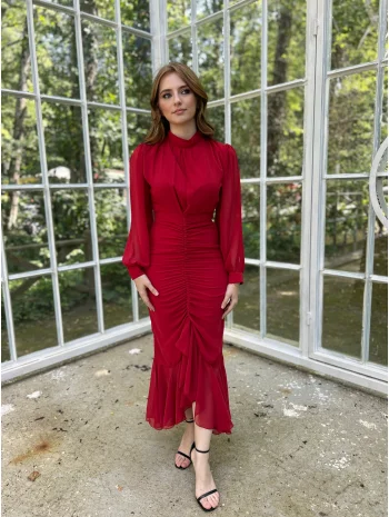 Alina Kırmızı Şifon Elbise