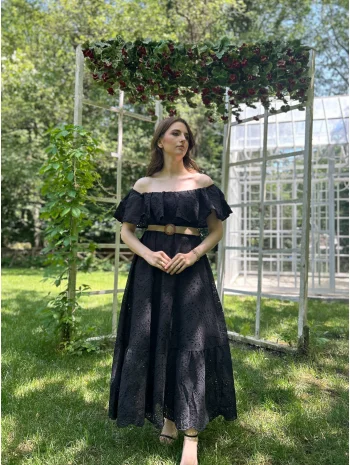 Siyah Fisto Kemerli Elbise