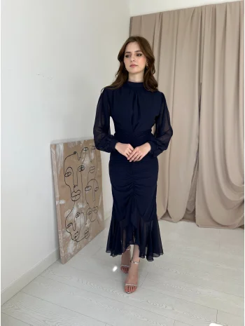 Alina Model Lacivert Şifon Elbise