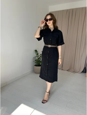 Siyah Kemerli Gömlek Elbise