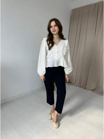 Lacivert kemerli keten pantolon