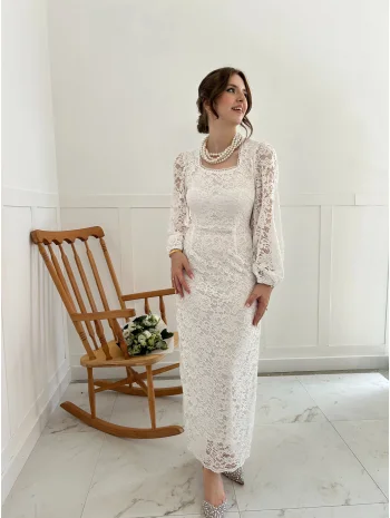 Dantel Maxi Boy Beyaz Elbise