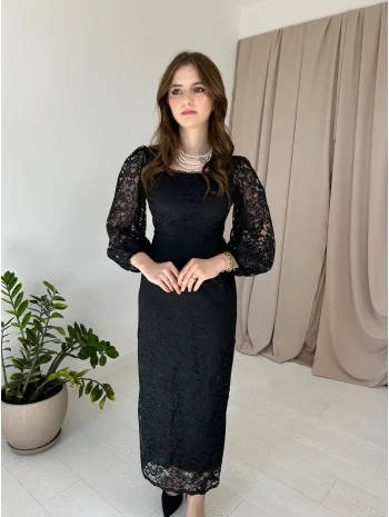 Dantel Maxi Boy Siyah Elbise