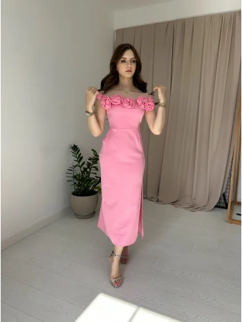 Pembe Gül Yaka Detaylı Elbise