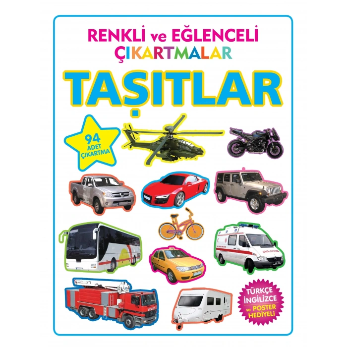 TAŞITLAR RENKLİ EĞLENCELİ ÇIKARTMALAR - PARILTI