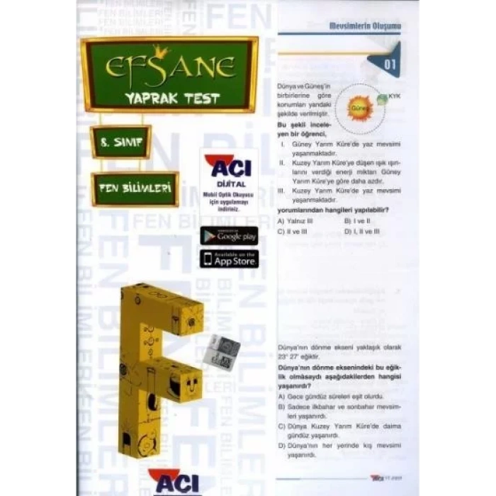 AÇI 8.SINIF FEN BİLİMLERİ YAPRAK TEST