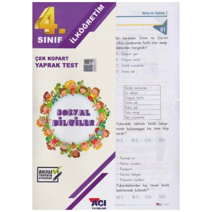 AÇI 4.SINIF SOSYAL BİLGİLER YAPRAK TEST