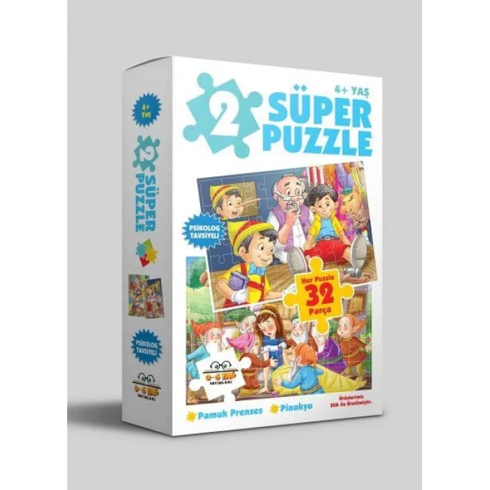 2 SÜPER PUZZLE PAMUK PRENSES PİNOKYO 4+ 0-6 YAŞ