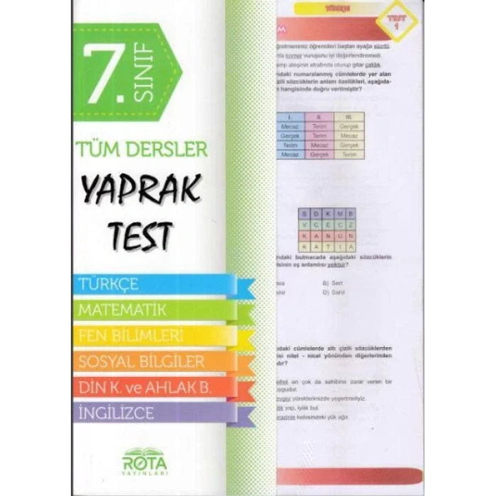 ROTA 7.SINIF TÜM DERSLER YAPRAK TEST