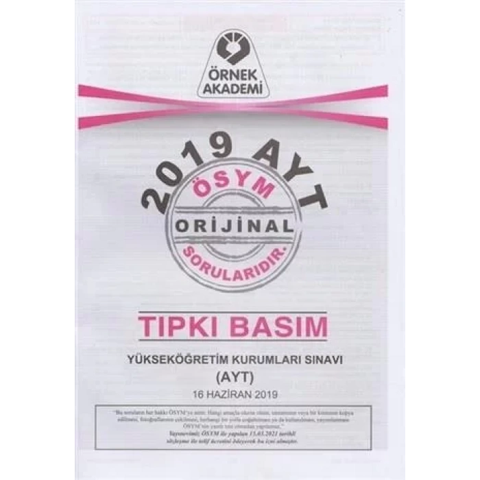 ÖRNEK AKADEMİ ÖSYM 2019 AYT SORU KİTAPÇIĞI