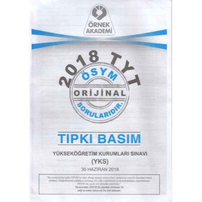 ÖRNEK AKADEMİ ÖSYM 2018 TYT SORU KİTAPÇIĞI