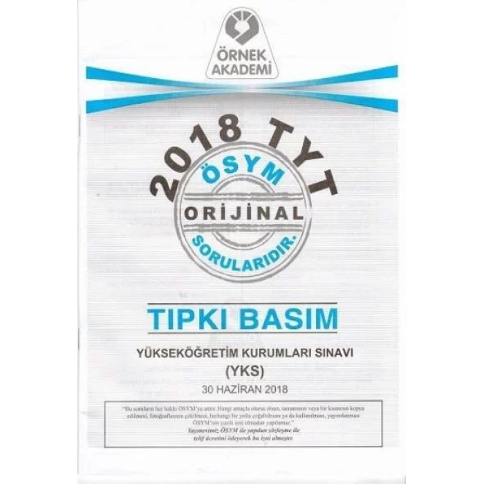 ÖRNEK AKADEMİ ÖSYM 2018 TYT SORU KİTAPÇIĞI