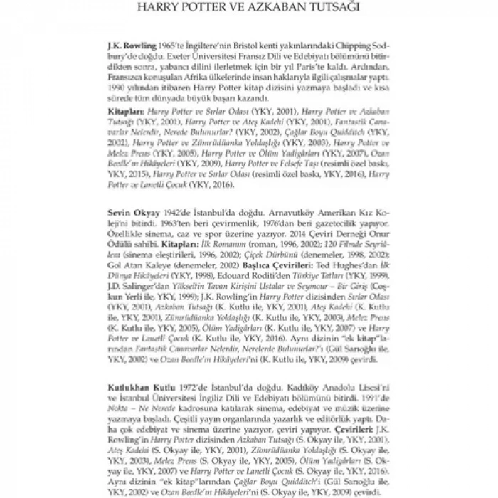 HARRY POTTER VE AZKABAN TUTSAĞI 3 - YKY