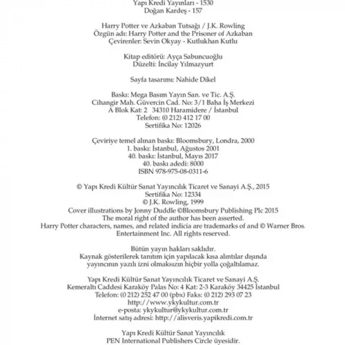 HARRY POTTER VE AZKABAN TUTSAĞI 3 - YKY