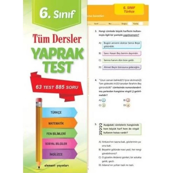 ELEMENT 6.SINIF TÜM DERSLER YAPRAK TEST