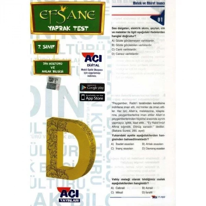 AÇI 7.SINIF DİN KÜLTÜRÜ AHLAK BİLGİSİ YAPRAK TEST