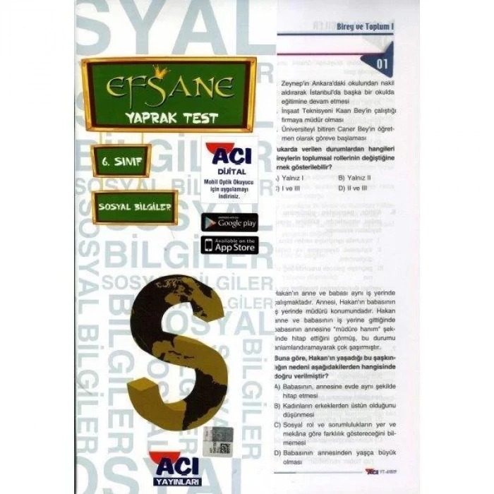 AÇI 6.SINIF SOSYAL BİLGİLER YAPRAK TEST