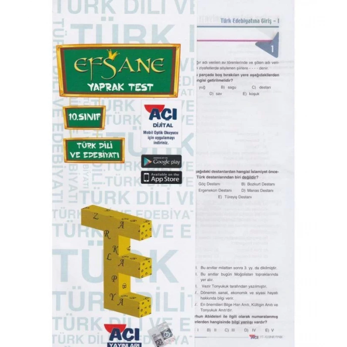 AÇI 10.SINIF TÜRK DİLİ EDEBİYATI YAPRAK TEST