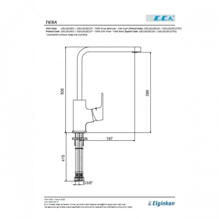 E.C.A. Tiera 102118123C1 Mat Siyah Mutfak Bataryas