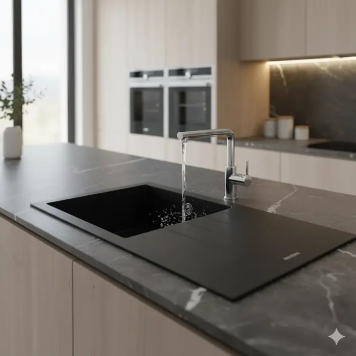 RealStone Assos P011 86 XL Tezgah Üstü Antrasit Granit Eviye