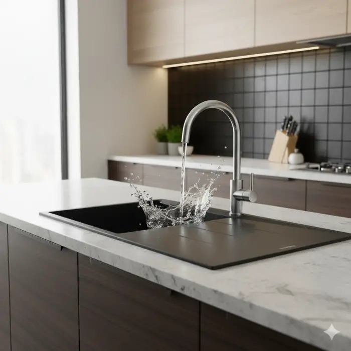 RealStone P012 Efes 100 Tezgah Üstü Antrasit Granit Eviye