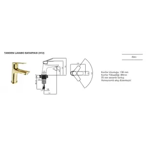 KALE TANDEM LAVABO BATARYASI (H12)GOLD