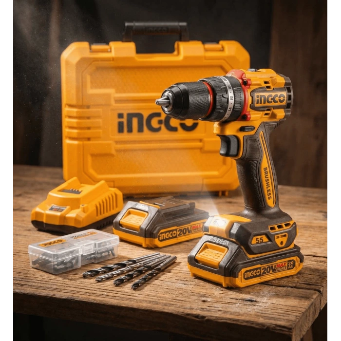 INGCO CIDLI20558E Kömürsüz Li-ion Akülü Darbeli Matkap 13 MM 20V 2.0Ah