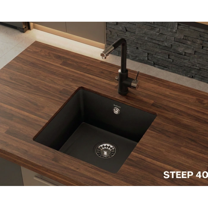 Real Stone Steep 40X40 Siyah Granit Mutfak Eviyesi