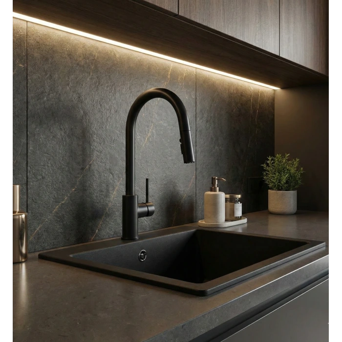 Real Stone Steep 45×40 Siyah Granit Mutfak Eviyesi