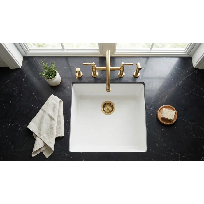 Real Stone Steep 40×40 Beyaz Granit Eviye