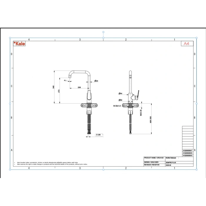 KALE SEMPRE PLUS MUTFAK BATARYASI